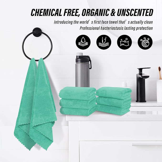 MOONQUEEN 6 Pack Premium Hand Towels - Quick Drying - Microfiber Coral Velvet Highly Absorbent Towels - Multipurpose Use as Hotel, Bathroom, Shower, Spa, Hand Towel 16 x 28 inches (Aqua Green)