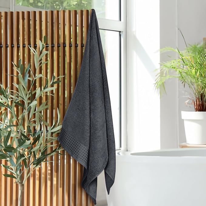 GLAMBURG Ultra Soft 4 Pack Oversized Bath Towel Set 27x54 inches, 100% Cotton Bath Towels, Highly Absorbant Compact Quickdry & Lightweight Towel, Ideal for Gym Travel Camp Pool - Charcoal Grey