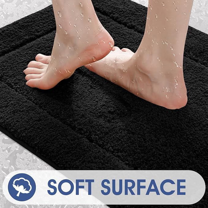 Bathroom Rugs 36"x24", Ultra Soft Thick Plush Fluffy Microfiber Absorbent Bath Mat, Non-Slip Backing, Machine Washable Bath Mats for Bathroom Floor, Tub and Shower, Home Decor Accessories, Black