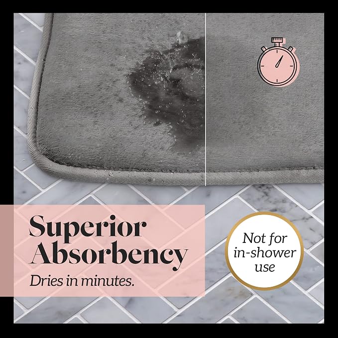 Memory Foam Bath Mat Non Slip Absorbent Super Cozy Velvet Bathroom Rug Carpet (60 inches X 24 inches, Grey)