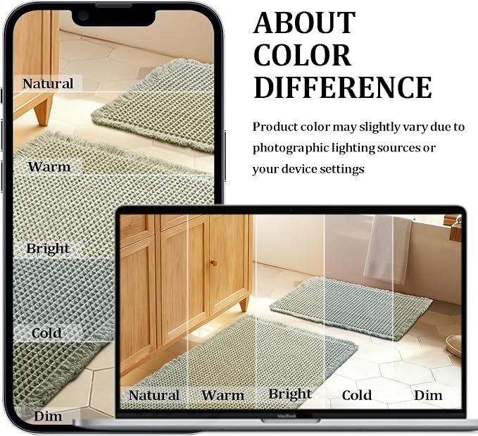 JIUZHEN Set of 2 Waffle Bath Mats Boho Bath Rugs 16x24&24x36, Sage Green | Non Slip, Super Absorbent, Washable, Ultra Soft, Fast Drying Waffle Bathroom Rugs for Bathroom Floor, Tub, Shower