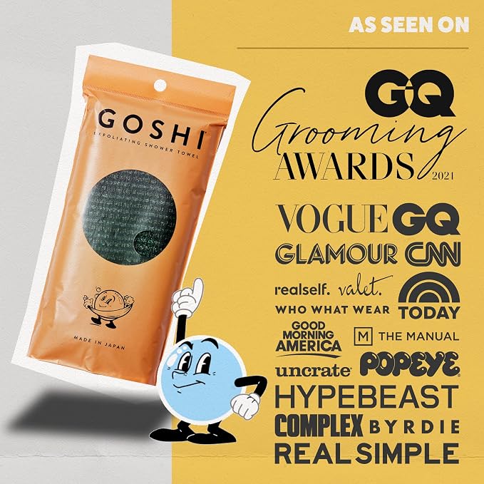 GOSHI Exfoliating Shower Towel - Long Body Scrubber, Green | rip-resistant, rapid-drying, exfoliating long washcloth for all skin types to eliminate back acne and maintain smooth skin