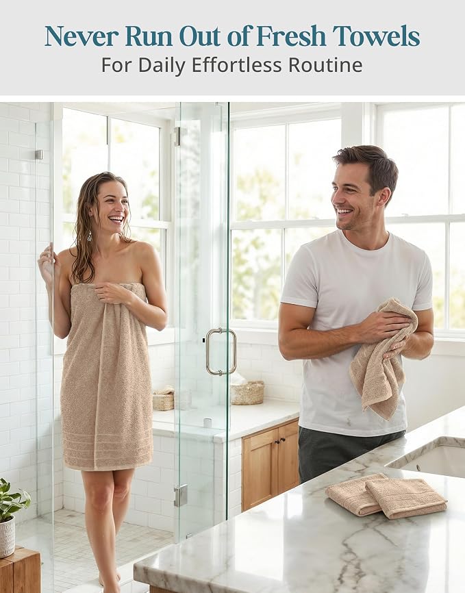 Casa Platino Bath Towel Set 100% Cotton 8 Piece Soft Absorbent - Beige | Shower Towels - Generously Sized, Oversized & Roomy, Lightweight & Breathable, Fade-Resistant Color, Classic Terry Weave