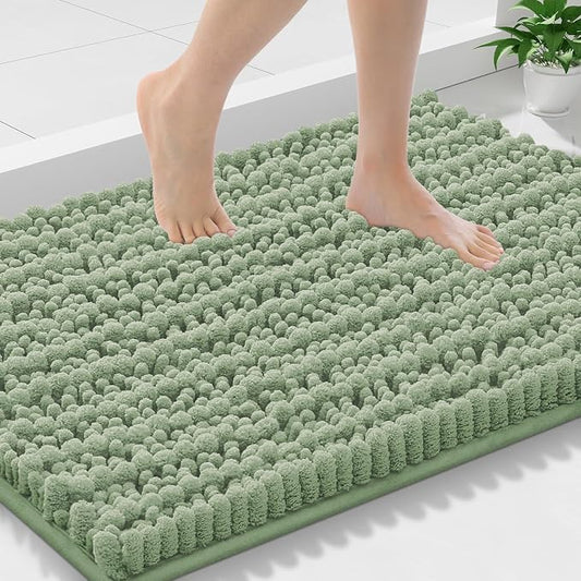 Smiry Bathroom Rugs 30X18, Extra Soft Rubber Backing Chenille Bath Mats | Sage Green Machine Washable Non Slip Quick Dry Bath Mats for Bathroom Floor, Tub, Shower, Home Decor Accessories