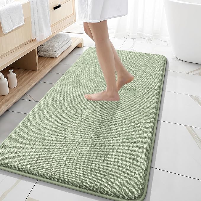 OLANLY Memory Foam Bathroom Runner Rugs 47x20, Long Bath Mats, Sage Green | Soft Quick Dry Bath Rugs, Non-Slip, Absorbent Machine Washable Mat for Bathroom Floor, Tub and Shower, Home Decor Accessories