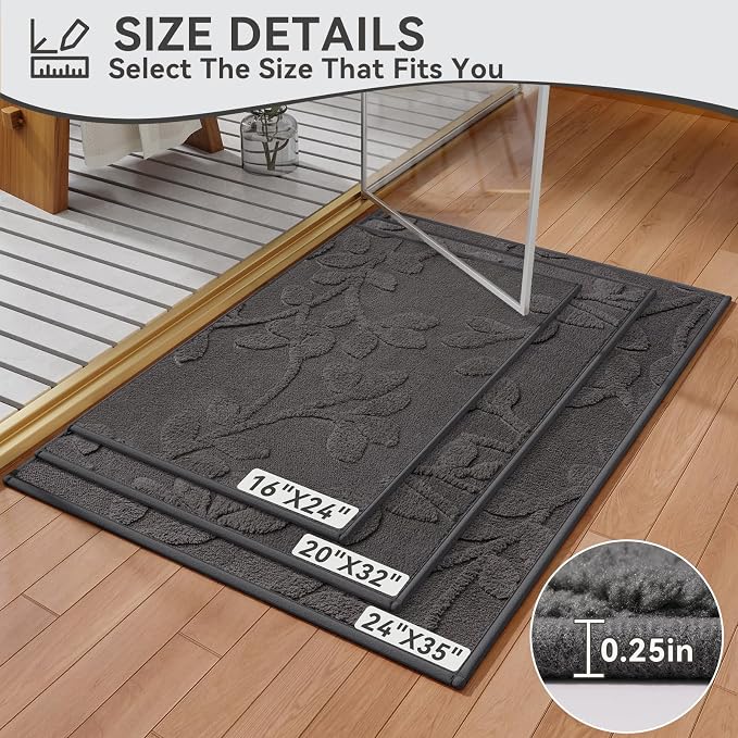 Bathroom Rugs Thin Non Slip Bath Mat for Bathroom Gery 20"x32" | Quick Dry Absorbent Washable Rubber Backing Bath Rug Shower Mat Bathroom Floor Mat For Sink Bathtub Beside Shower Entrance