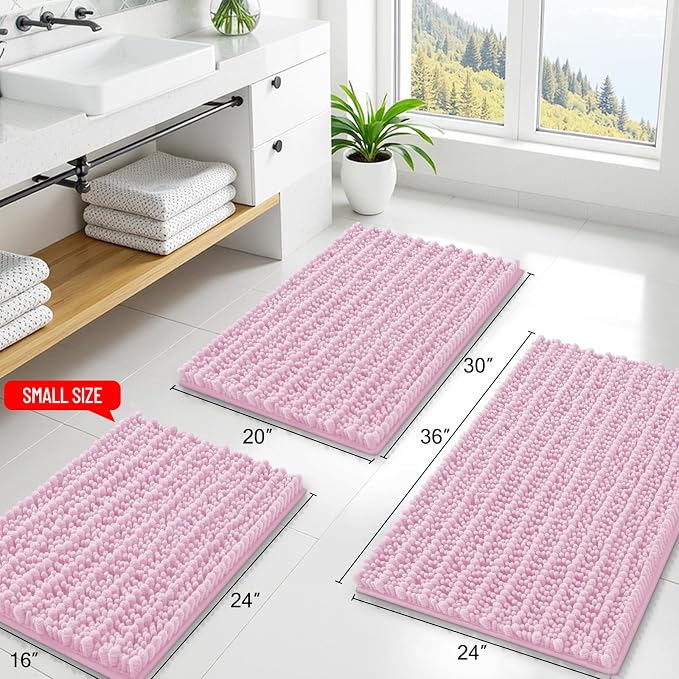 Smiry Bathroom Rugs 30X20, Extra Soft Rubber Backing Chenille Bath Mats