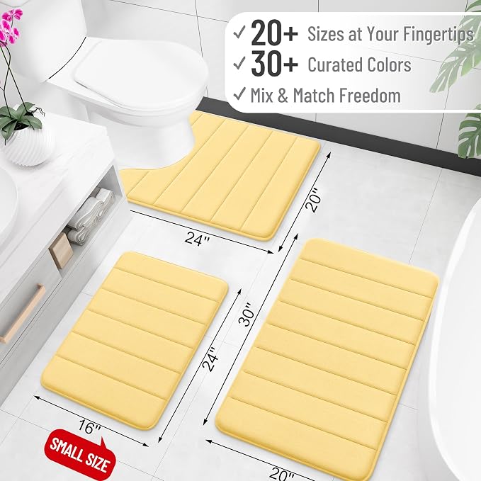 OLANLY Memory Foam Long Bathroom Rugs Runner 44x24, Super Soft Absorbent | Yellow, Quick Dry Bath Mat, Machine Washable Shower Floor Rugs, Bathmat Carpet for Bathroom Floor, Tub and Shower