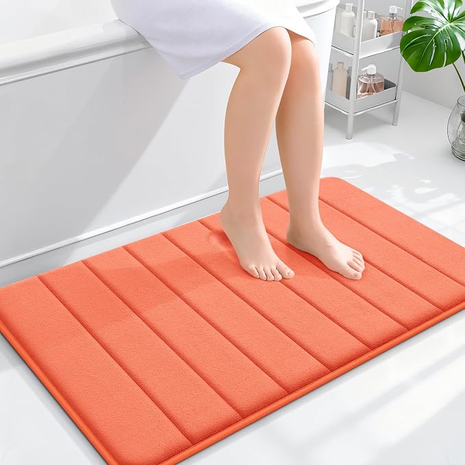 OLANLY Memory Foam Bath Mat 35x24, Super Soft and Absorbent Bathroom Rugs | Coral, Quick Dry Bath Rug, Machine Washable Shower Floor Mats, Bathmat Carpet for Bathroom Floor, Tub and Shower
