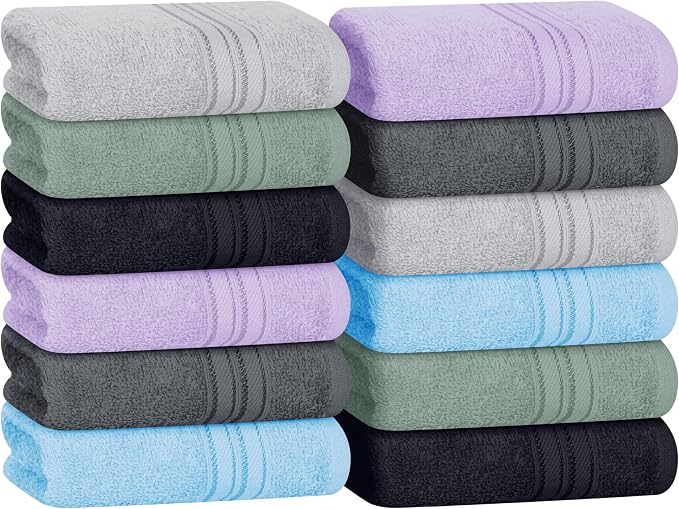 BOUTIQUO Ultra Soft Cotton Washcloths, Contains 12 Piece Face Cloths 12x12 inch, Ideal for Everyday use Face Towels, Compact & Lightweight Multi Purpose Washcloths - Multi Color