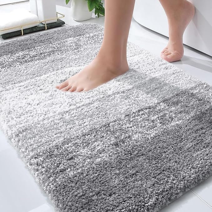 OLANLY Bathroom Rugs Mat 30x20, Extra Soft Absorbent Microfiber Bath Rugs | Light Grey, Non-Slip Quick-Drying Rubber Backing, Washable Plush Bath Mat for Floor, Tub and Shower, Home Decor Accessories