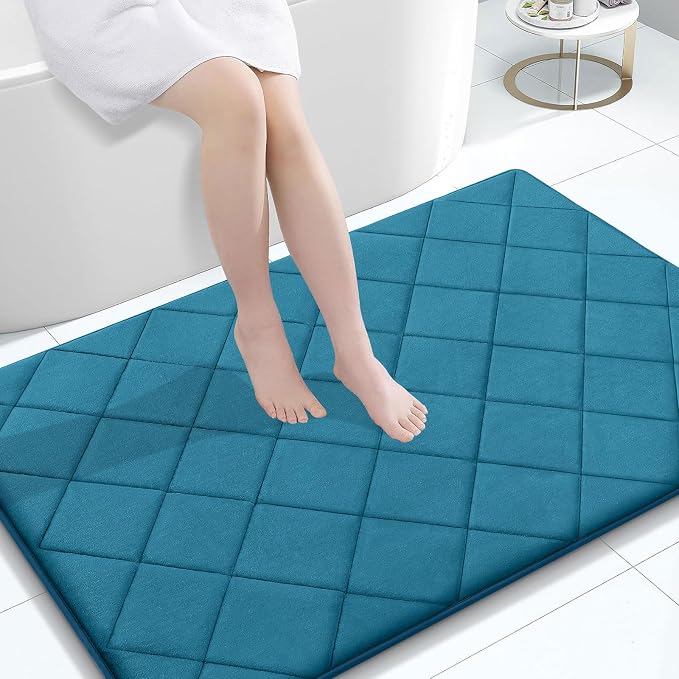 OLANLY Memory Foam Bath Mat 47x32, Ultra Soft and Absorbent Bathroom Rugs | Peacock Blue, Quick Dry, Machine Washable Shower Bath Rugs, Comfortable Bath Carpet for Bathroom Floor, Tub and Shower