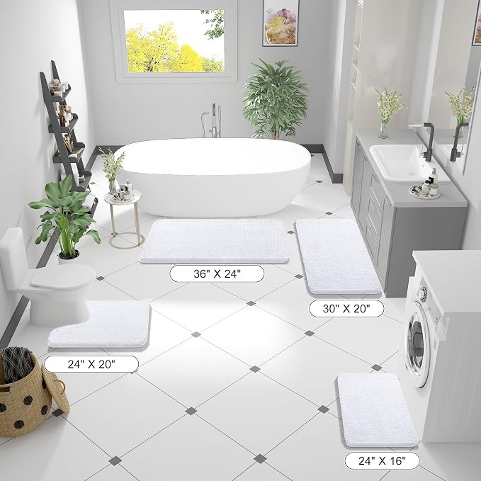 OLANLY Large Bathroom Rugs 70x46, Extra Soft Absorbent Chenille Bath Rugs | White, Quick-Drying Rubber Backing, Machine Washable Bath Mat for Bathroom Floor, Tub and Shower, Home Decor Accessories