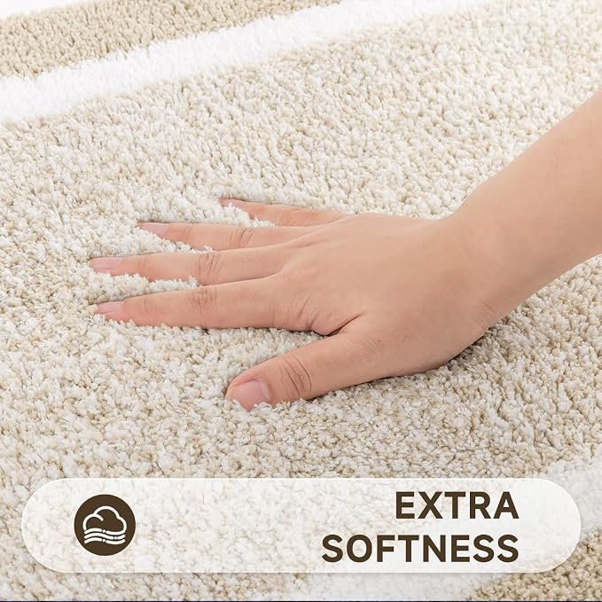 Pauwer Bathroom Rugs Sets 5 Piece, Microfiber Bath Mats, Light Beige | Non Slip Washable U Shaped Toilet Rug, Long Shower Runner, Toilet Lid Cover, Quick Dry Absorbent Plush Floor Carpet