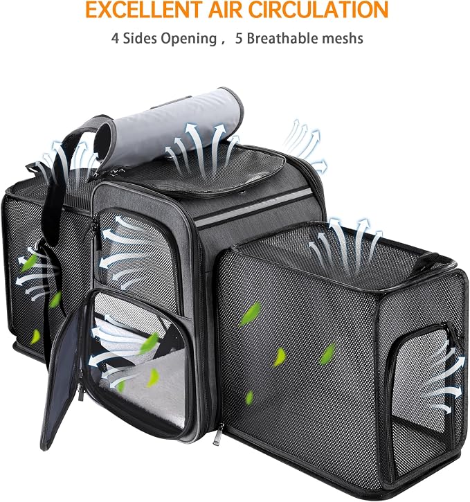 Cat Backpack Carrier,Double Side Expandable Cat Carrier Backpack,Dog Carrier Backpack for Medium Cats and Small Dogs,Puppies Up to 20 Lbs,Pets Carrier Backpack with Breathable Mesh(Grey)
