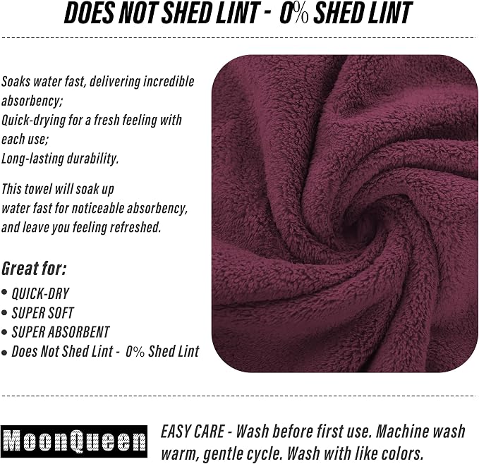 MOONQUEEN 6 Pack Premium Hand Towels - Quick Drying - Microfiber Coral Velvet Highly Absorbent Towels - Multipurpose Use as Hotel, Bathroom, Shower, Spa, Hand Towel 16 x 28 inches (Burgundy)