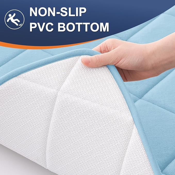 OLANLY Memory Foam Bath Mat 59x20, Ultra Soft and Absorbent Bathroom Rugs | Sky Blue, Quick Dry, Machine Washable Shower Bath Rugs, Comfortable Bath Carpet for Bathroom Floor, Tub and Shower