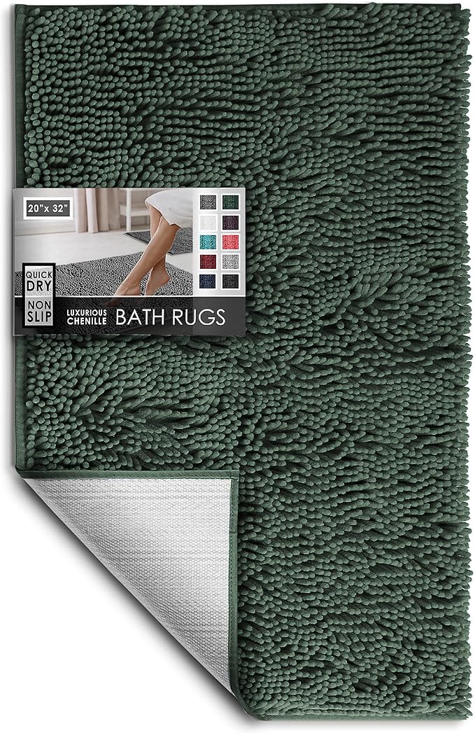 Hearth & Harbor Bathroom Rugs, Chenille Bath Mat - Machine Washable Bath Mats for Bathroom Non-Slip Backing Rubber, Quick Dry Bathroom Mat