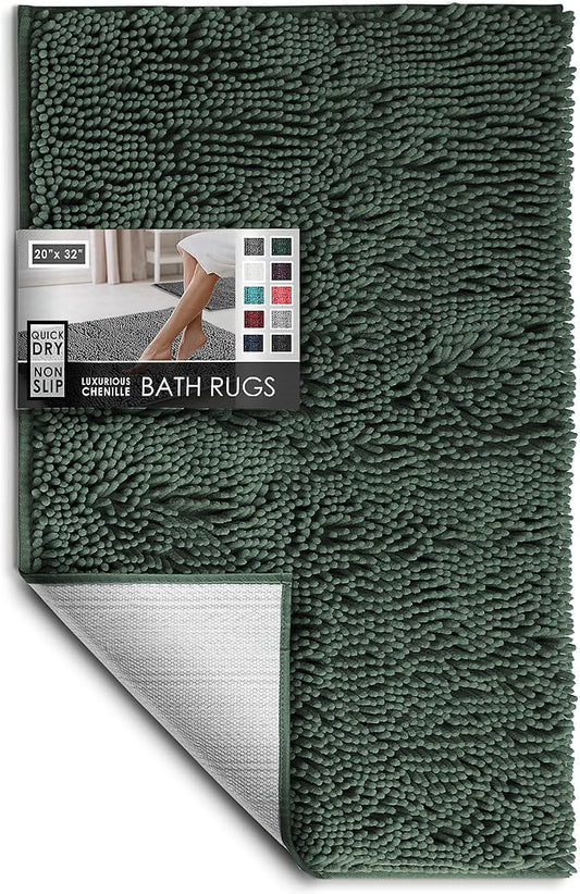 Hearth & Harbor Bathroom Rugs, Chenille Bath Mat - Machine Washable Bath Mats for Bathroom Non-Slip Backing Rubber, Quick Dry Bathroom Mat