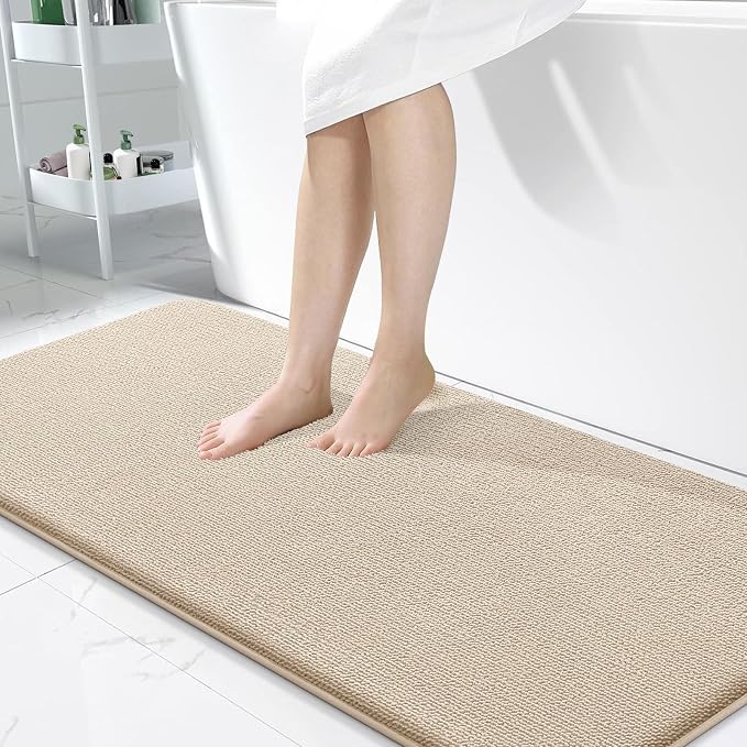 OLANLY Memory Foam Bathroom Runner Rugs 50x30, Absorbent Long Mat, Beige | Soft Quick Dry Bath Rugs, Non-Slip Carpet, Machine Washable Mat for Bathroom Floor, Tub and Shower, Home Decor Accessories