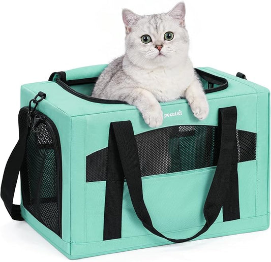 Pecute Cat Carrier Stable, Pet Carrier with Privacy Partition,Light Green | Safe For Car Travel, Stable Steel Frame, Soft-Sided Pet Carrier Bag For Dogs And Cats Up To 11lbs, Foldable Design.