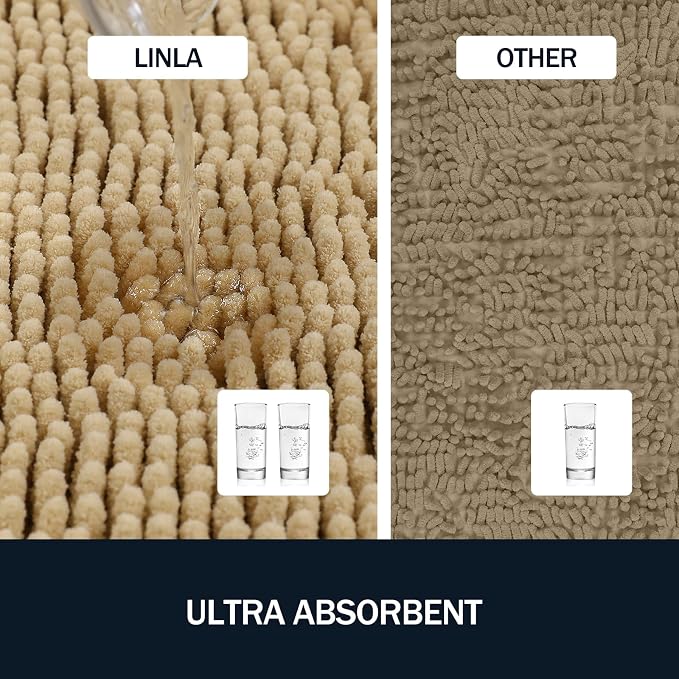 LINLA 3 Pieces Bathroom Rugs Set, Non-Slip Chenille Bath mat | Absorbent Thick Plush Chenille Carpet Mats Set,Washable Dry Quickly with U-Shaped Toilet Mat for Tub, Shower