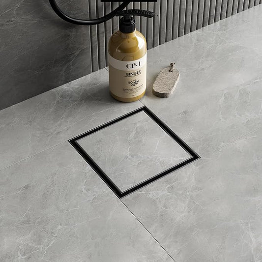 Neodrain Square Shower Drain with Removable Tile Insert Grate,304 Stainless Steel, CUPC Certified, Includes Hair Strainer (Matte Black, 6 in)