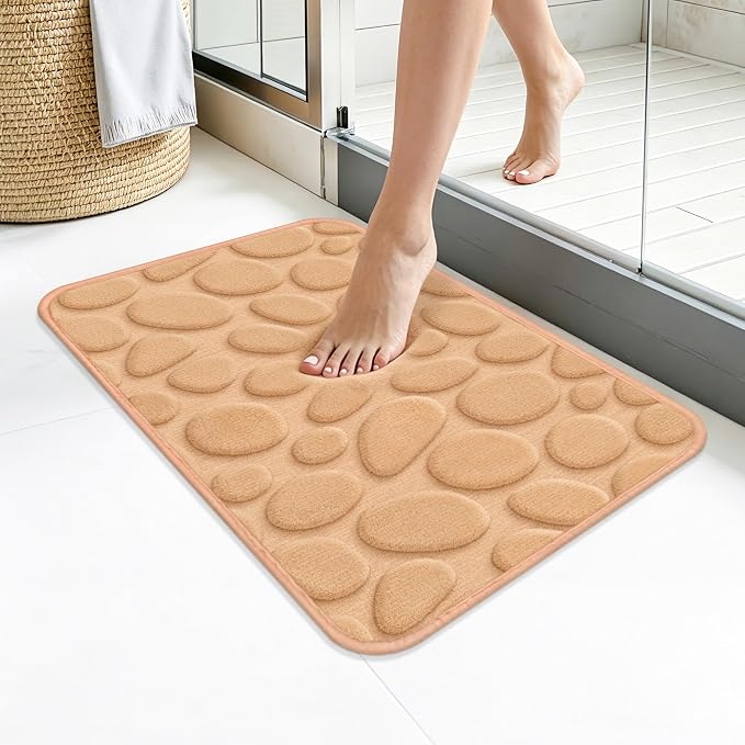 Stone Bath Mats, Non-Slip Memory Foam Bathroom Rug, 16x24 Khaki | TPR Rubber Backing,Ultra Soft,Highly Absorbent,Machine Washable,Quick Dry for Tub and Shower, Home Decor Accessories