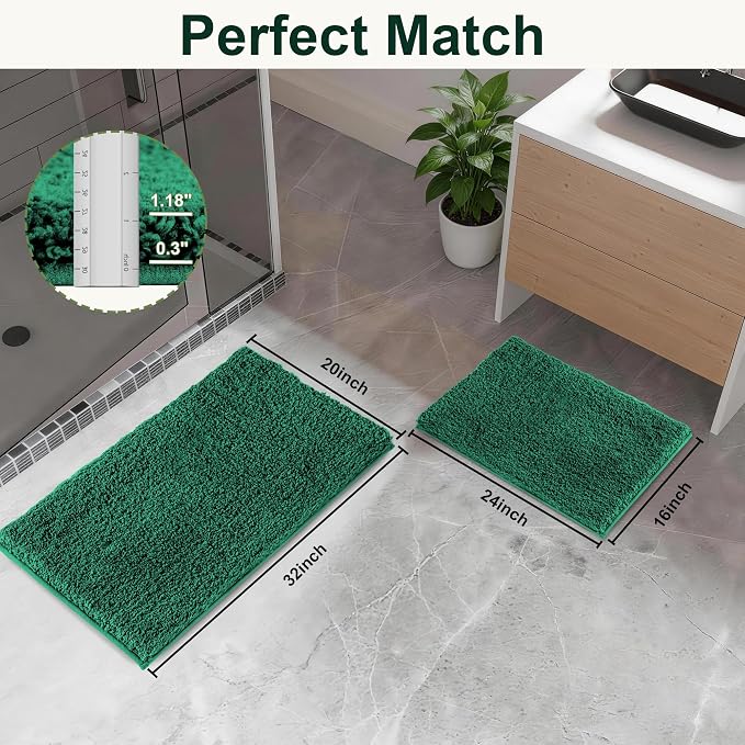 Bathroom Rugs Sets 2 Piece Non Slip Washable Bath Mat Set | Soft Absorbent bathroom mat set Microfiber bathroom floor mat Rubber Backed bath rug set for Floor, Tub and Shower