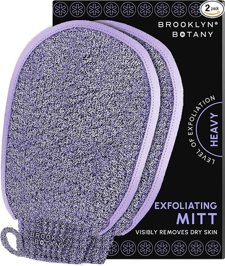 Brooklyn Botany Exfoliating Mitts for Bath and Shower – Heavy Duty Exfoliating Body Scrubber for Massage and Dead Skin Remover for Body – 2 Mitts