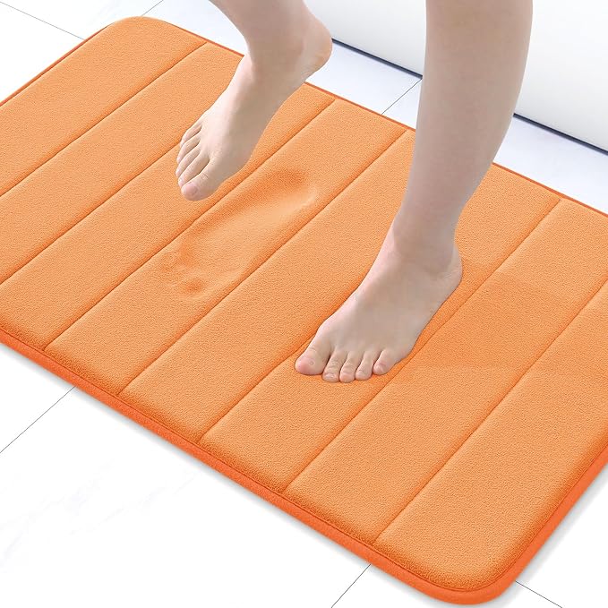 Buganda Memory Foam Bath Mat 30 x 20, Ultra Soft Absorbent Bathroom Rugs | Orange, Machine Washable Quick Dry Bath Mats for Bathroom Floor, Shower and Tub, Home Decor Accessories