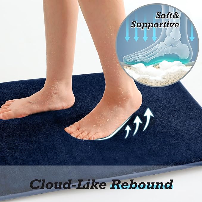 Bathroom Rugs Sets 3 Piece, Non-Slip & Quick Dry Bath Mat Set, Ultra Soft Velvet Bath Rugs for Bathroom, Toilet and Shower Floor, Navy