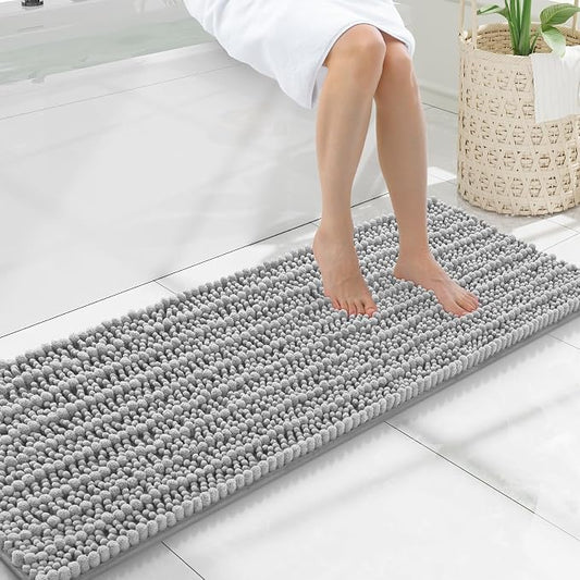 Smiry Bathroom Rugs 47X17, Extra Soft Rubber Backing Chenille Bath Mats | Light Grey Machine Washable Non Slip Quick Dry Bath Mats for Bathroom Floor, Tub, Shower, Home Decor Accessories