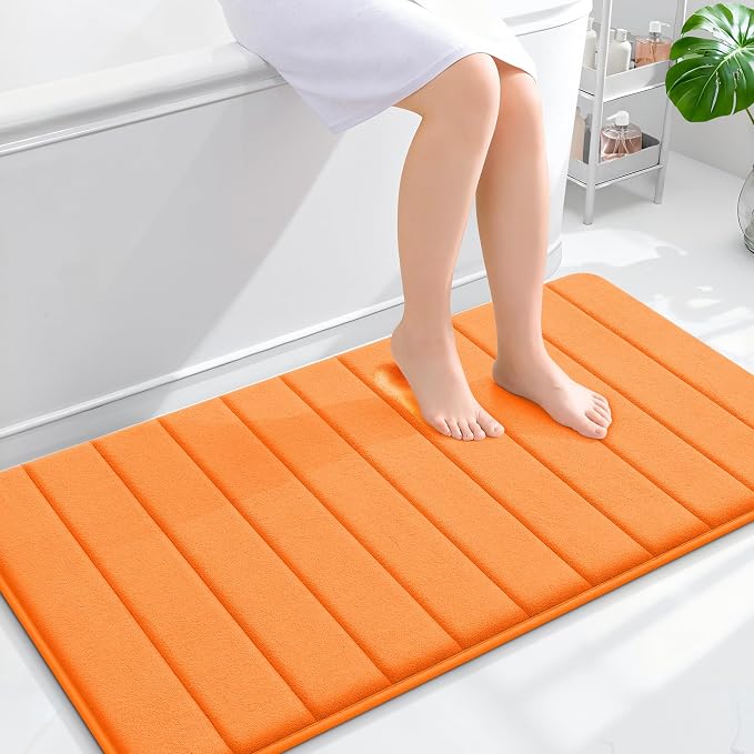 OLANLY Memory Foam Long Bathroom Rugs Runner 44x24, Super Soft Absorbent | Orange, Quick Dry Bath Mat, Machine Washable Shower Floor Rugs, Bathmat Carpet for Bathroom Floor, Tub and Shower