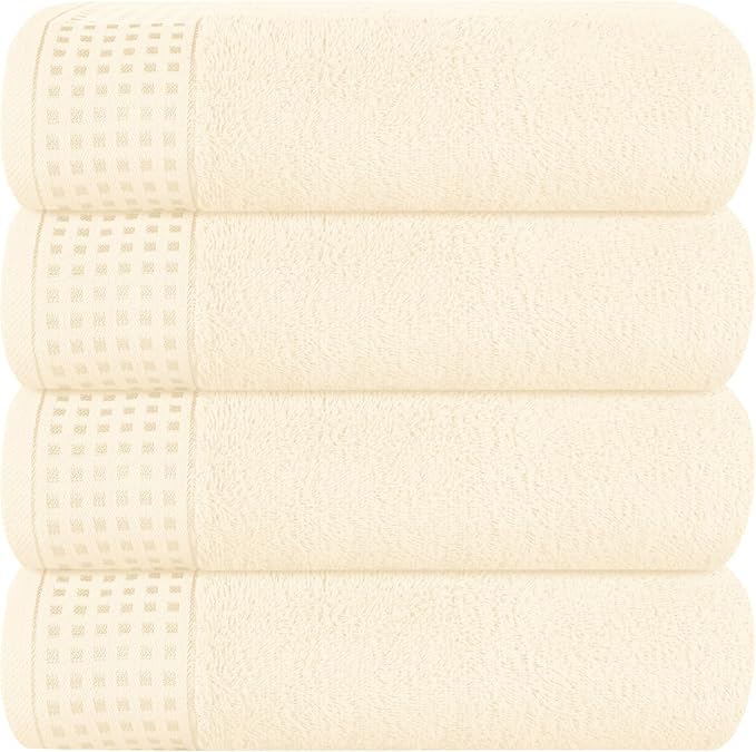 GLAMBURG Ultra Soft 4 Pack Oversized Bath Towel Set 27x54 inches, 100% Cotton Bath Towels, Highly Absorbant Compact Quickdry & Lightweight Towel, Ideal for Gym Travel Camp Pool - Ivory
