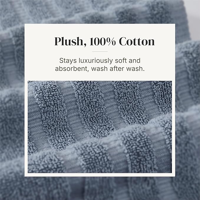 Modern Threads 6 Piece Bath Towel Set – Bathroom Set with 2 Bath Towels, 2 Hand Towels, and 2 Wash Cloths – 100% Cotton, Super Absorbent & Extra Soft – Reversible Classic Diamond (Blue)