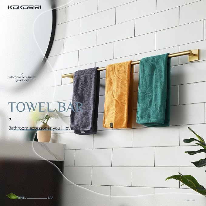 KOKOSIRI Bathroom Towel Bar 36'' Towel Holder for Bath Kitchen Wall Mount Towel Rails 36 Inch Brushed Gold Stainless Steel B4005BG-L36