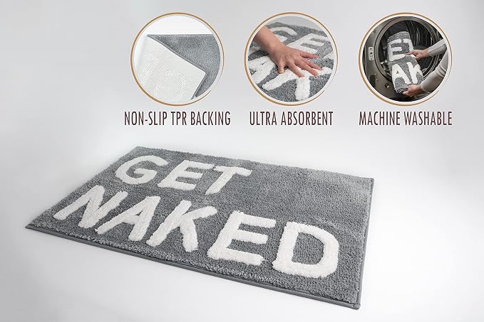 LABEND HOME Get Naked Bath Mat 20"x31.5" - Funny Bathroom Rug, Plush Microfiber Non-Slip Backing, Machine Washable Quick-Dry Bath Decor - Grey