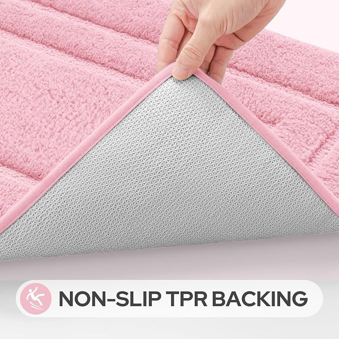 HOMEIDEAS Bathroom Rugs Sets 2 Piece, Soft Extra Long Bath Mat Light Pink | Super Soft and Absorbent Non Slip Microfiber Bath Rug，Machine Washable, for Bathroom, 20" x 47" + 16" x 24"
