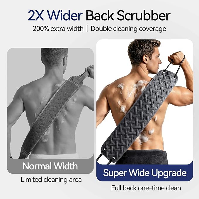 Back Scrubber for Shower for Men, 2X Wider 38.5" Double-Sided Back Washer | Bath Sponge Loofah with Handles, Washcloth Towel for Men& Women Deep Skin Cleansing, Gently Exfoliate & Cleanse Body Scrub