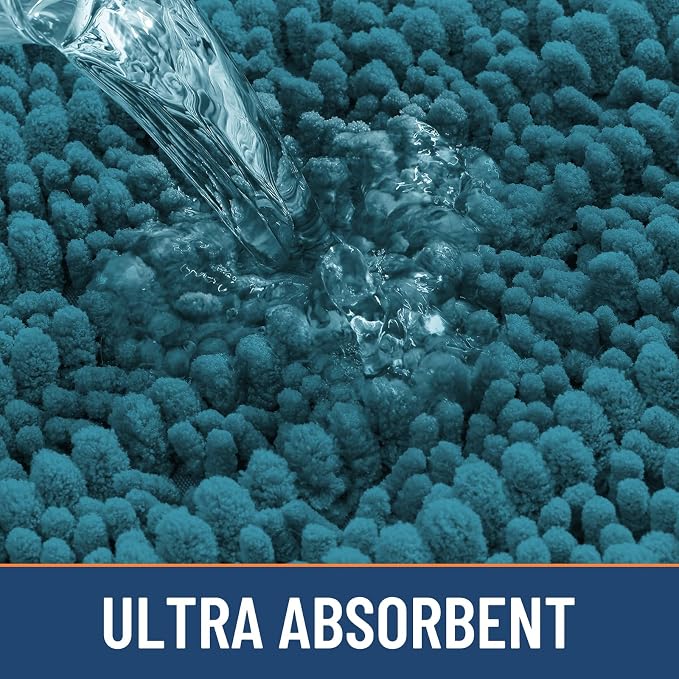 Smiry Bathroom Rugs 24X16, Extra Soft Rubber Backing Chenille Bath Mats | Lake Blue Machine Washable Non Slip Quick Dry Bath Mats for Bathroom Floor, Tub, Shower, Home Decor Accessories