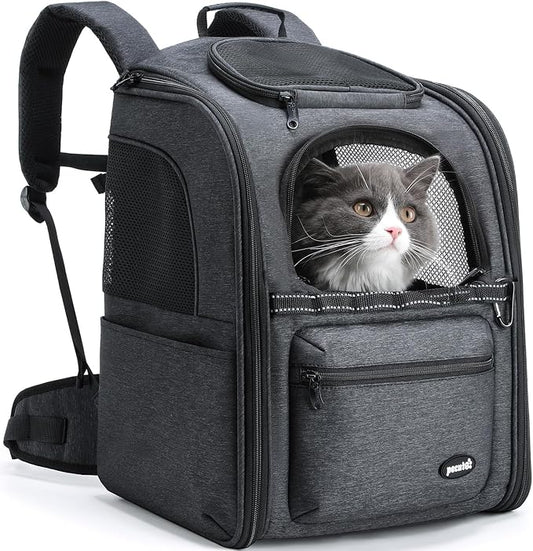 Pecute Ergonomic Cat Backpack, 30% Effort-Saving Breathable Pet Backpack | Breathable Mesh, Stability & Comfort, Portable Travel Carrier for Cats & Small dogs, Ideal for Hiking, Outdoor & Vet