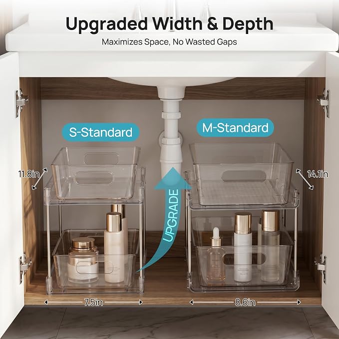 Vtopmart 2 Pack Larger Plastic Bathroom Under Sink Pull-Out Organizer (M-Standard)