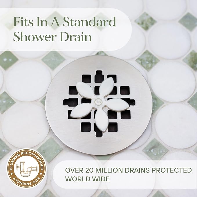 Shower Drain Hair Catcher – Disposable Bathroom Hair Trap, Easy to Install in Shower Drain Cover, Helps Prevent Clogs – As Seen on Shark Tank – White Flower (2-Pack)