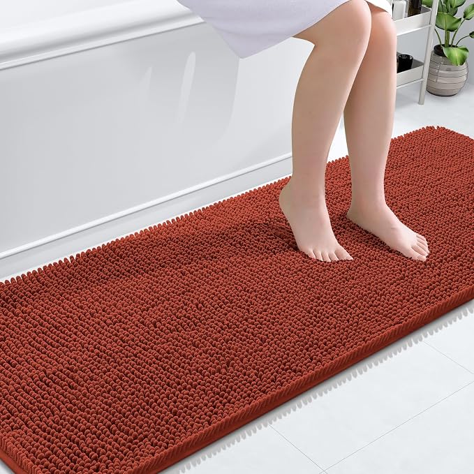 OLANLY Bathroom Runner Rugs 70x24, Extra Soft Absorbent Chenille Bath Rugs | Rustic Terracotta, Quick-Drying Rubber Backing, Machine Washable Long Bath Mat for Bathroom Floor, Tub and Shower, Home Decor