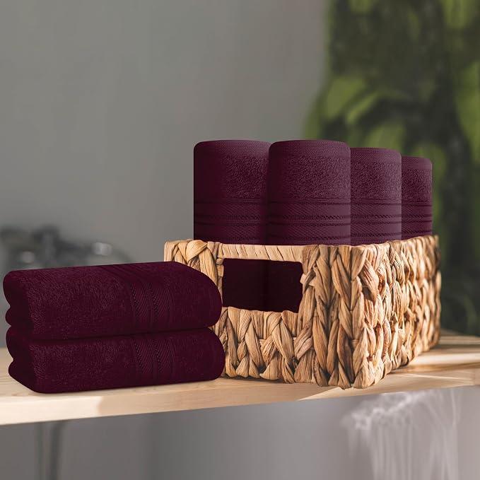 BOUTIQUO Ultra Soft Cotton Washcloths, Contains 12 Piece Face Cloths 12x12 inch, Ideal for Everyday use Face Towels, Compact & Lightweight Multi Purpose Washcloths - Burgundy