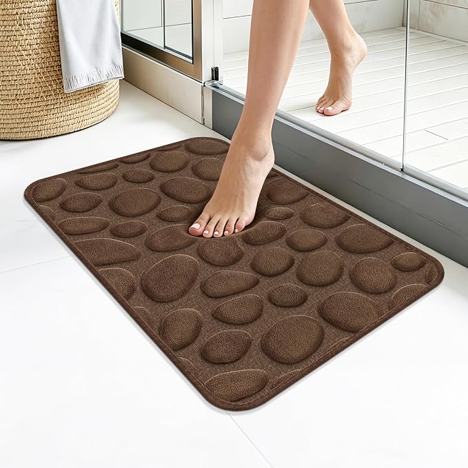 Stone Bath Mats, Non-Slip Memory Foam Bathroom Rug, 16x24 Brown | TPR Rubber Backing,Ultra Soft,Highly Absorbent,Machine Washable,Quick Dry for Tub and Shower, Home Decor Accessories