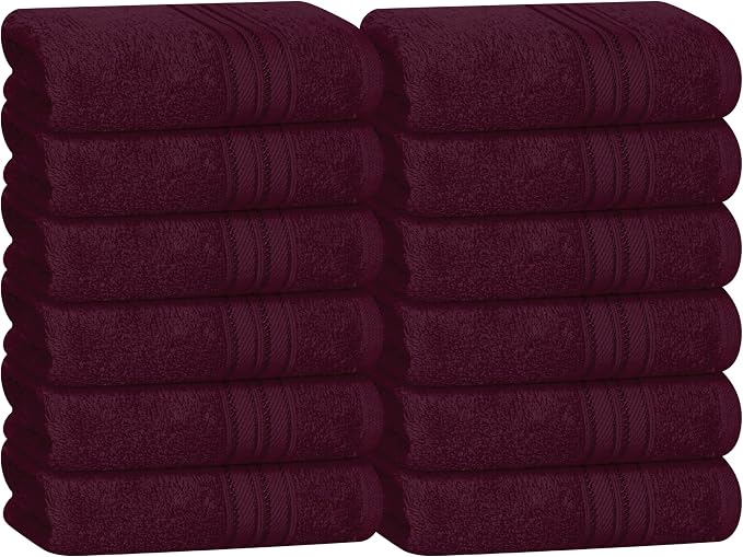 BOUTIQUO Ultra Soft Cotton Washcloths, Contains 12 Piece Face Cloths 12x12 inch, Ideal for Everyday use Face Towels, Compact & Lightweight Multi Purpose Washcloths - Burgundy