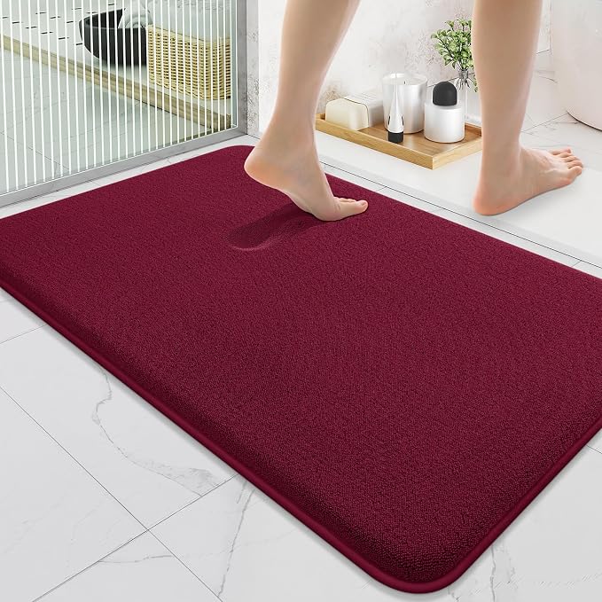 Smiry Memory Foam Bath Mat 36x24, Extra Soft Absorbent Bathroom Rugs | Burgundy Quick Dry, Machine Washable Bath Mats for Bathroom, Shower, Tub and Home Decor Accessories