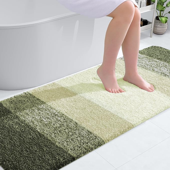 OLANLY Bathroom Runner Rug 70x24, Extra Soft Absorbent Microfiber Bath Rugs | Dark Green, Non-Slip Quick-Drying Rubber Backing, Washable Long Bath Mat for Floor, Tub and Shower, Home Decor